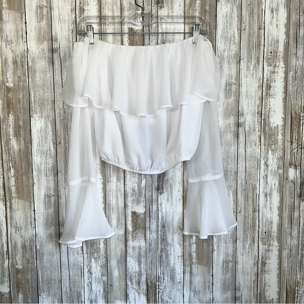 NWT Show Me Your Mumu Love Spell White Ruffle Off Shoulder Crop Top Boho Small - Picture 2 of 7